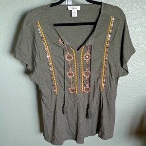 Style & Co. Olive Embroidered Blouse